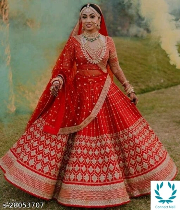 SemiStiched Lehenga Choli - Free Size, Red, Satain , Dupatta Fabric:Net, Embroidered, Pack of:1